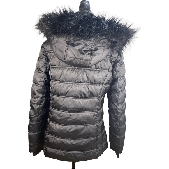 Nautica Women's Black Puffer Winter Jacket with Faux Fur Detachable Hood Small - Picture 3 of 10